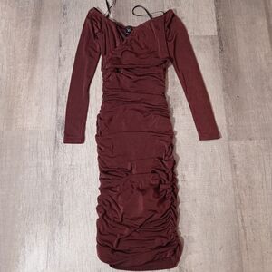 Windsor Curve Womens XS Brown Long Sleeve Wrap Ruched Dress